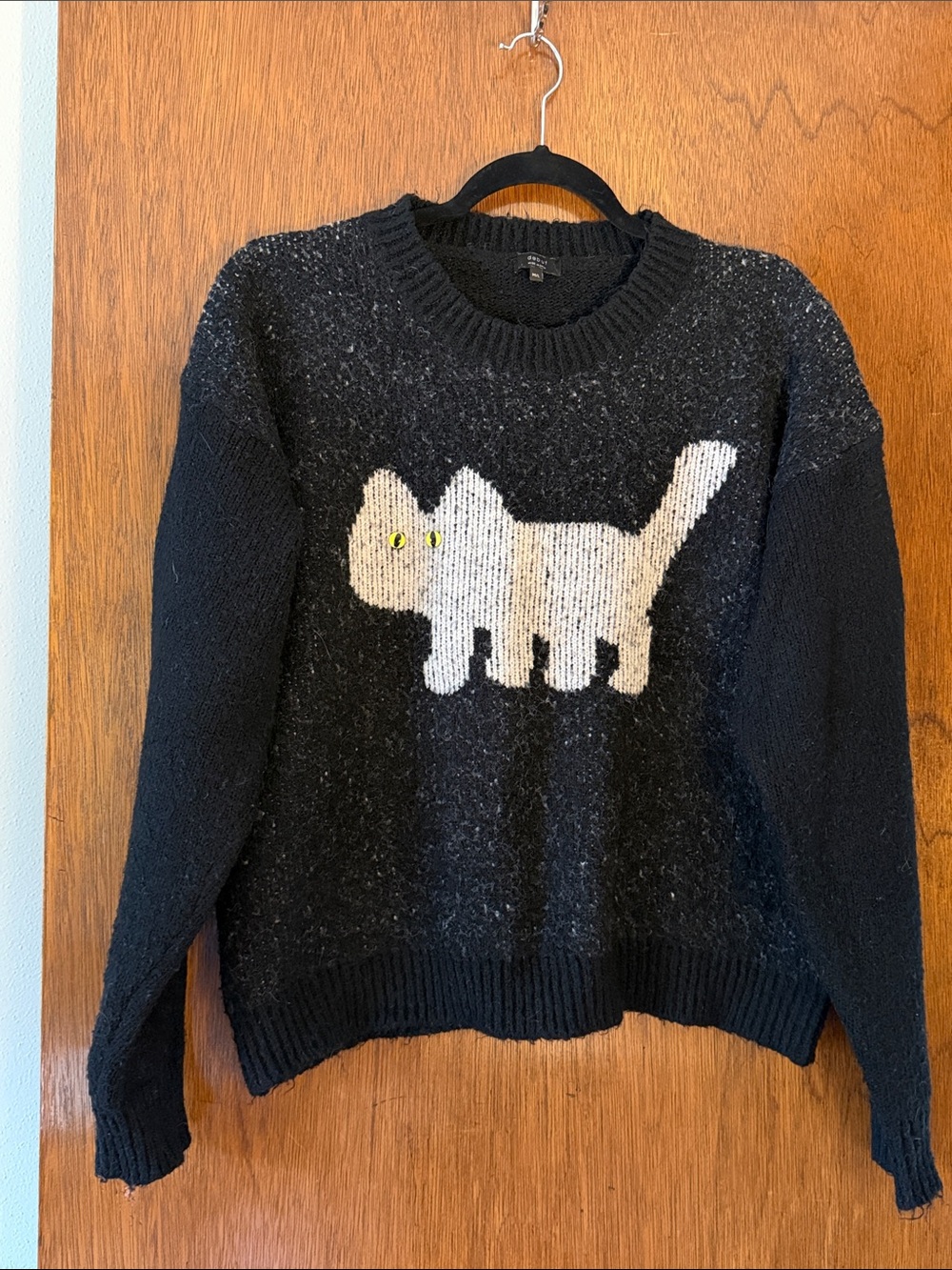 Black Cat Knit Sweater with Cream Cat Motif - Whimsical - Pet Lovers Apparel